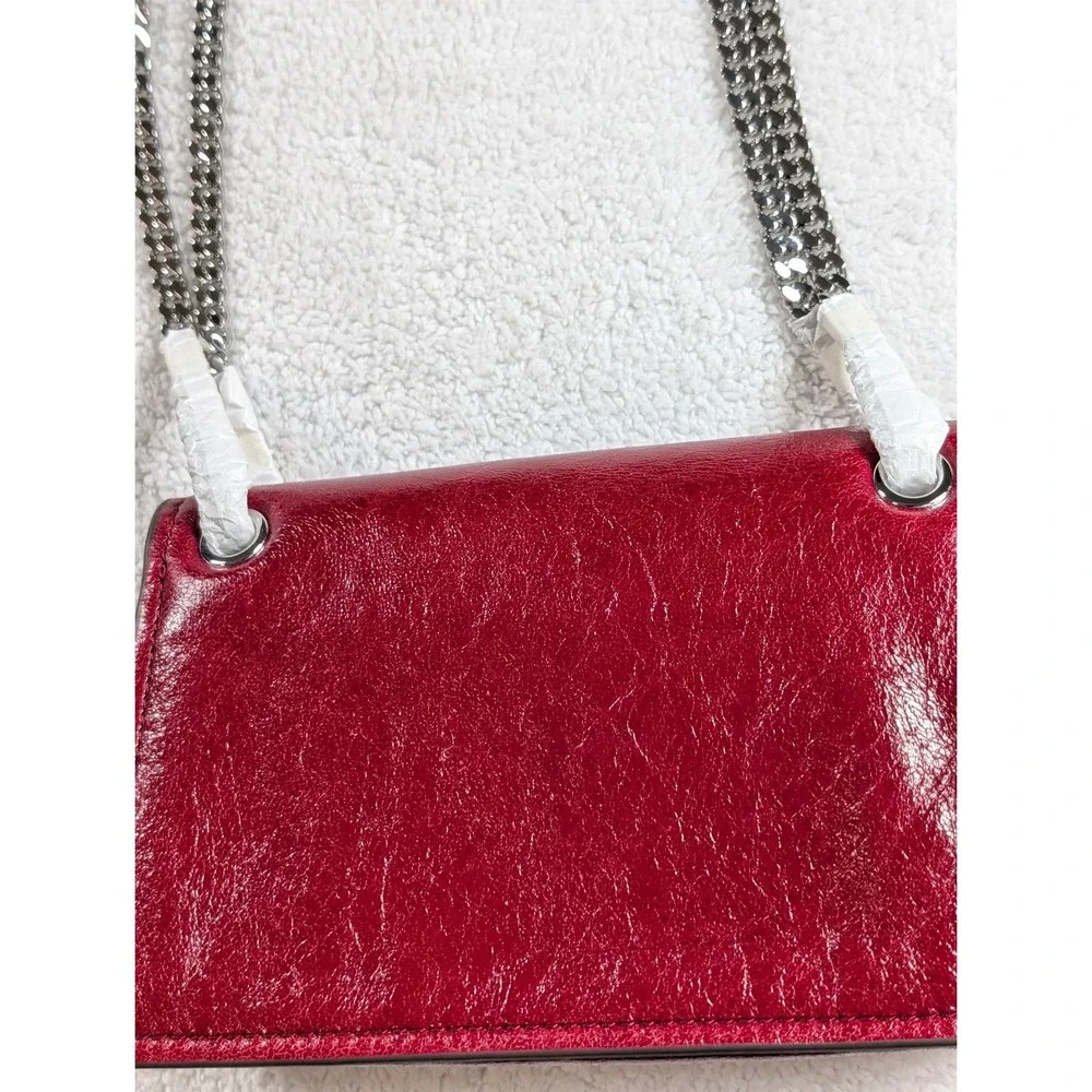 Tory Burch Kira Turnlock Mini Bag Red Crinkled Leather Silver Hardware NWT